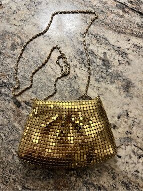 Small Gold Sequin Evening Crossbody Bag - Shiny Chain Strap - TINY/dainty